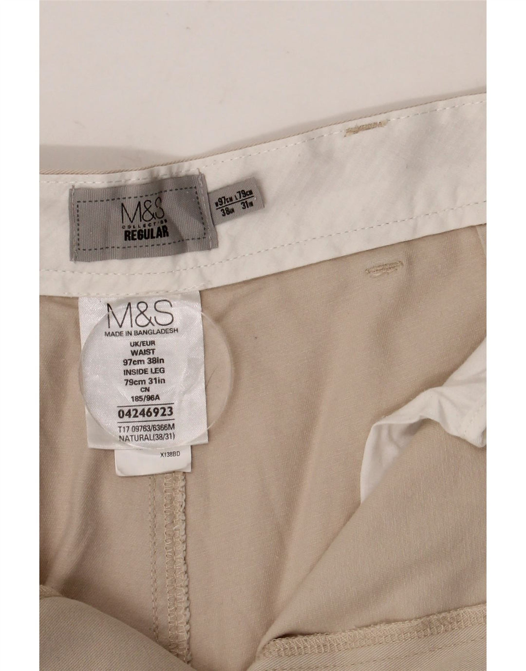 Męskie spodnie Chino Marks & Spencer Pegged Regular W38 L31 Beżowa bawełna