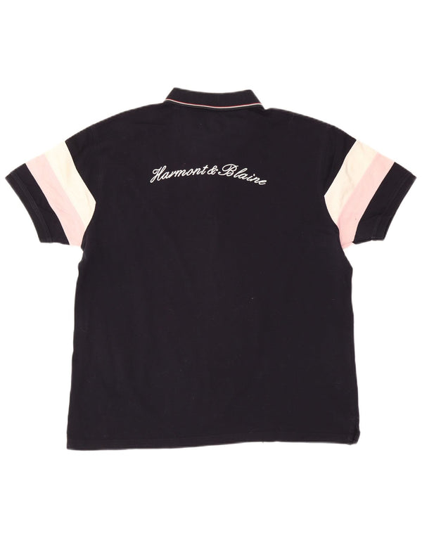 Męska koszulka polo Harmont & Blaine z grafiką, 2XL, granatowa, z blokami kolorów