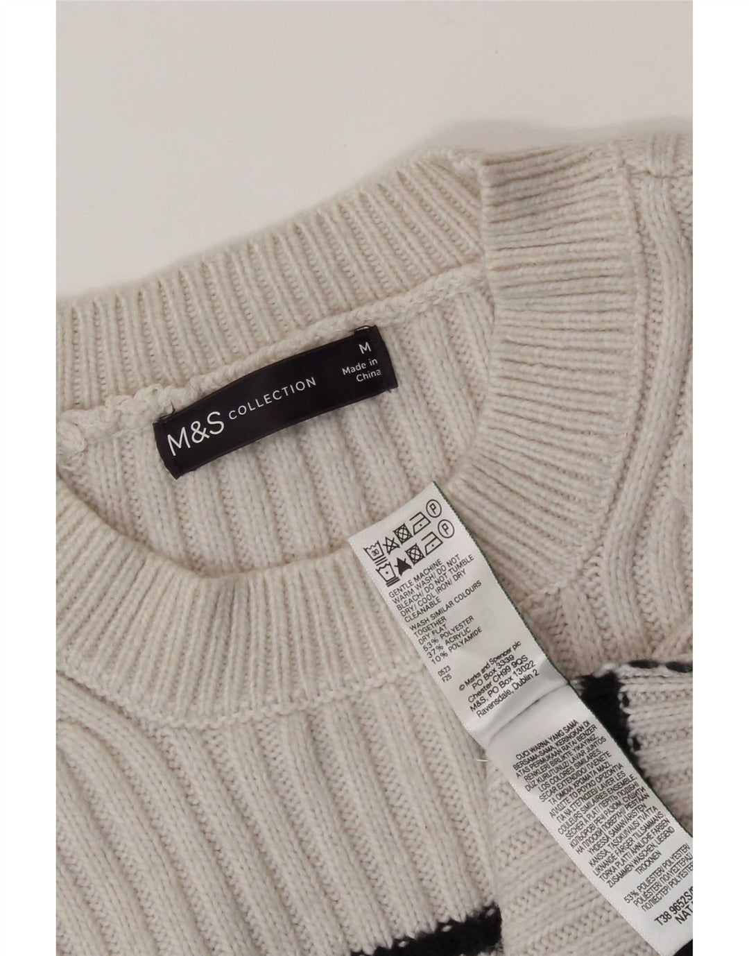 Marks & Spencer Damski sweter z okrągłym dekoltem UK 14 w średnie beżowe paski