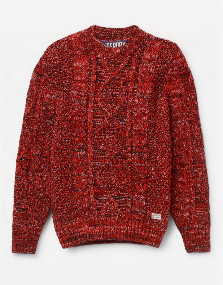 Męski sweter Superdry z dekoltem w łódkę, średni czerwony, nakrapiany akryl