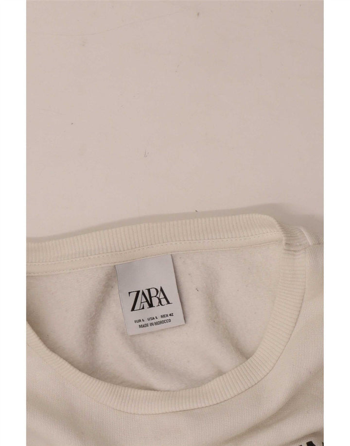 Damska bluza Zara z grafiką o regularnym kroju, duża, biała