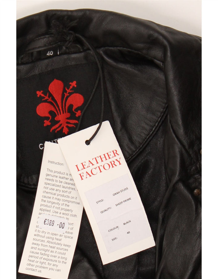 Vintage damska skórzana kurtka motocyklowa IT 40 mała czarna skóra