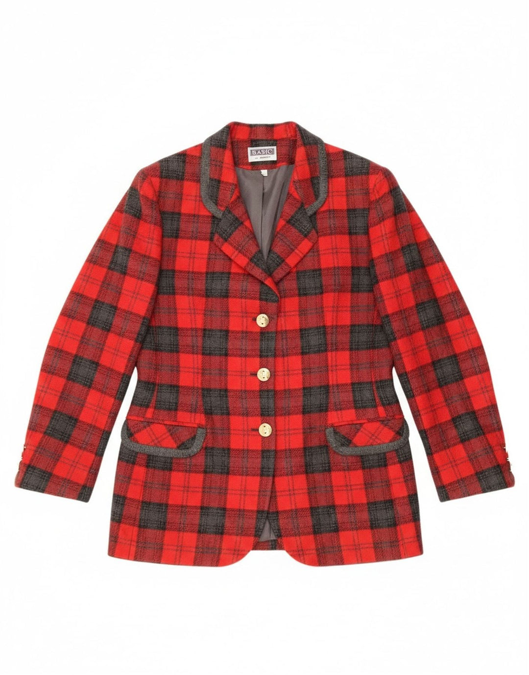 Damska marynarka Bagarry zapinana na 3 guziki IT 44, wełniana w średnią czerwoną kratkę