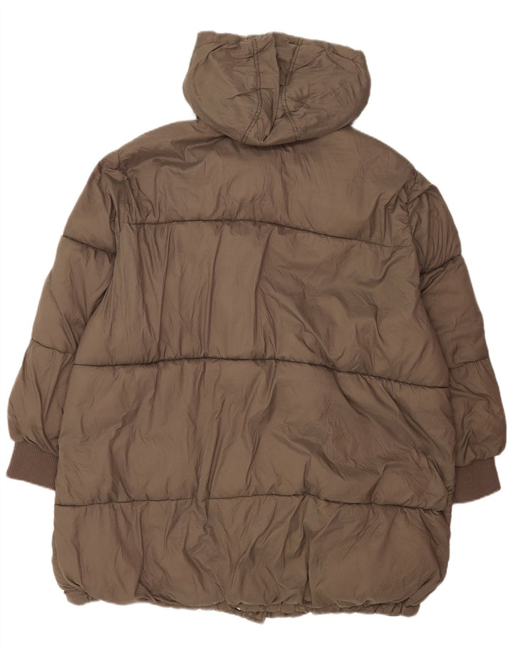 Damska kurtka z kapturem, oversize, wyściełana Zara UK 18 XL, brązowy nylon