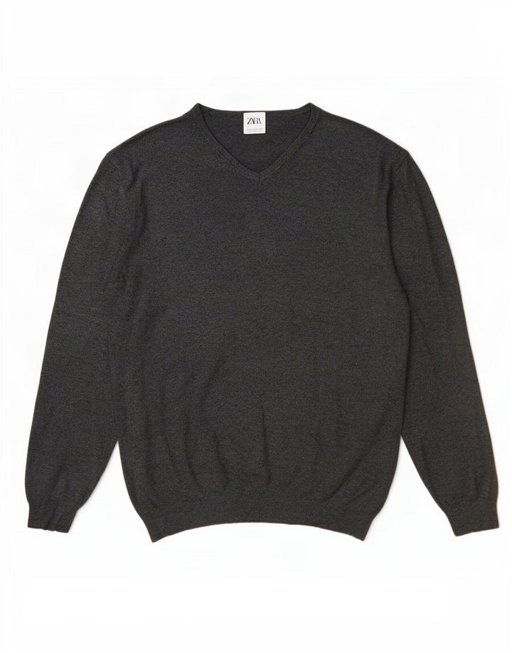 Męski sweter Zara z dekoltem w kształcie litery V, 2XL, szara wiskoza