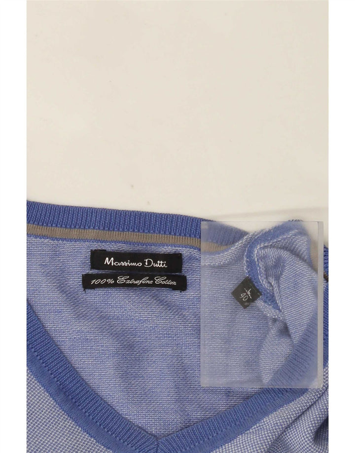 Męski sweter Massimo Dutti z dekoltem w kształcie litery V, duży, niebieski, bawełniany