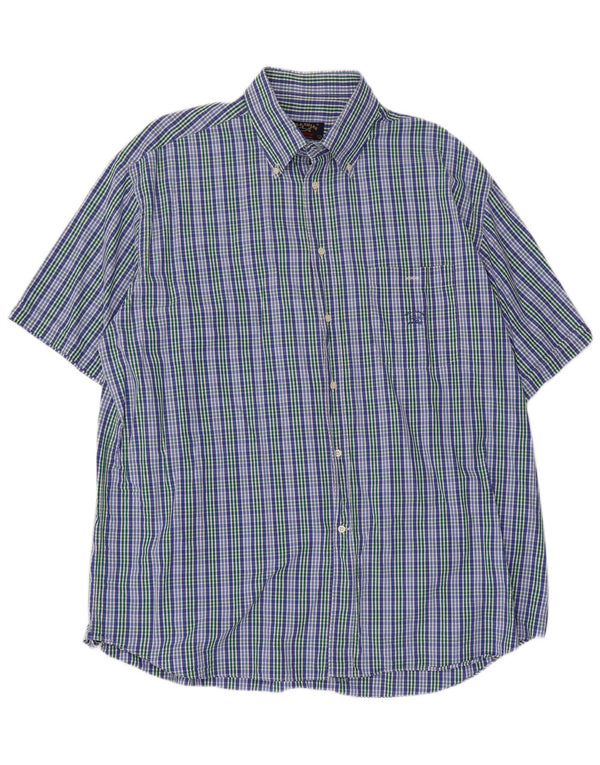 Męska koszula żeglarska Paul & Shark z krótkim rękawem, rozmiar 45 17 3/4 XL, niebieska kratka