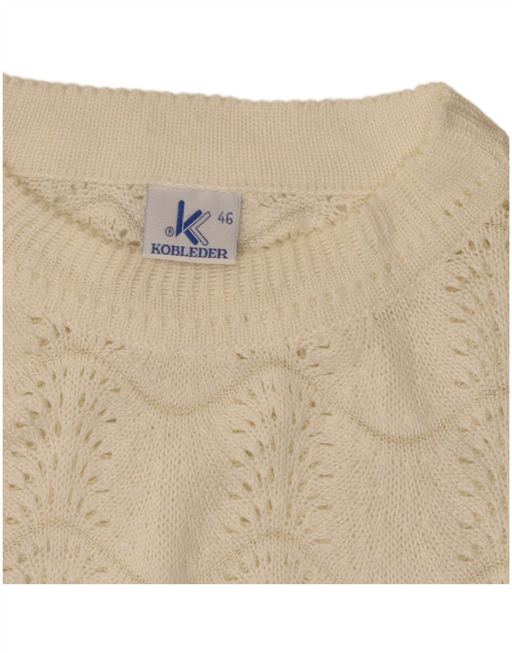 Sweter damski w stylu vintage z okrągłym dekoltem IT 46, duży, w kolorze złamanej bieli, Chevron