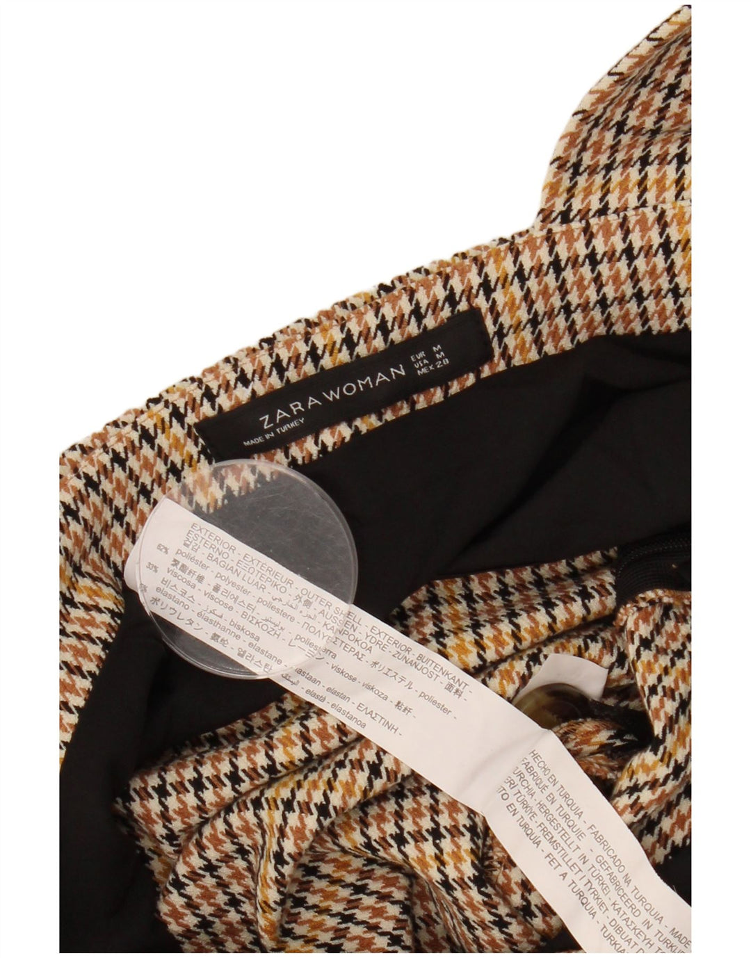 Damska sukienka fartuszek ZARA UK 12, średni brąz, poliester w pepitkę