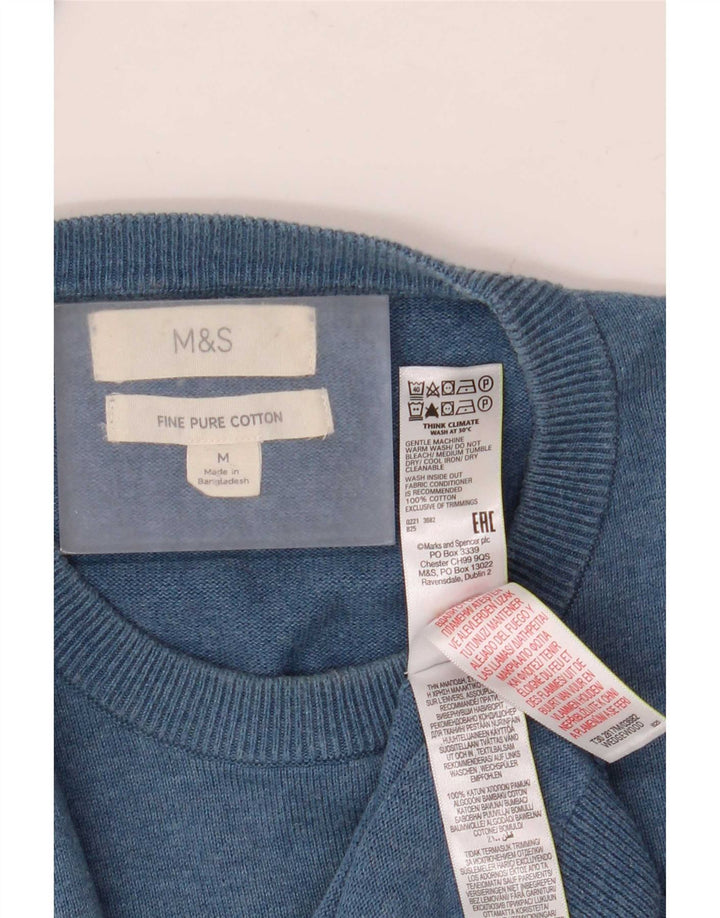 Marks & Spencer Męski sweter z okrągłym dekoltem, średni niebieski, bawełniany