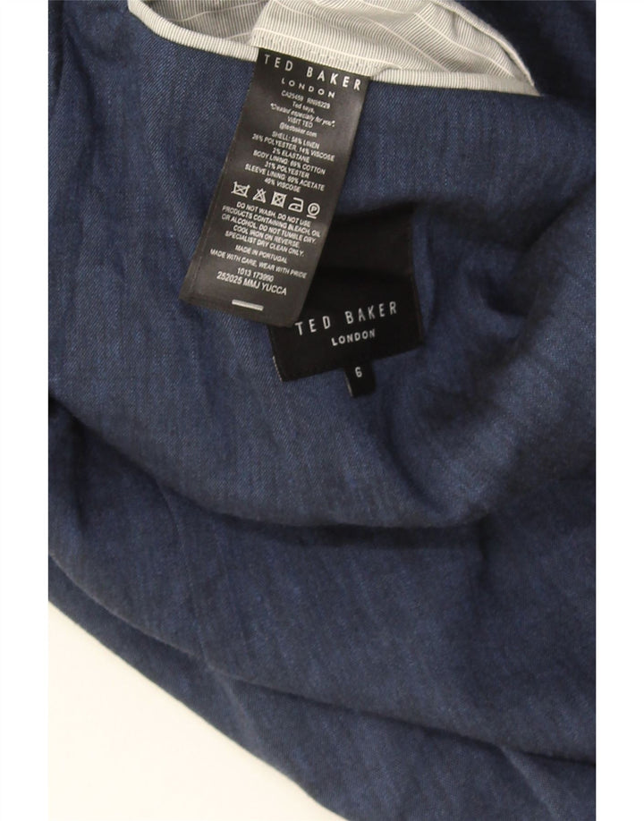 Męska marynarka zapinana na 3 guziki Ted Baker, rozmiar 6, 2XL, niebieska lniana