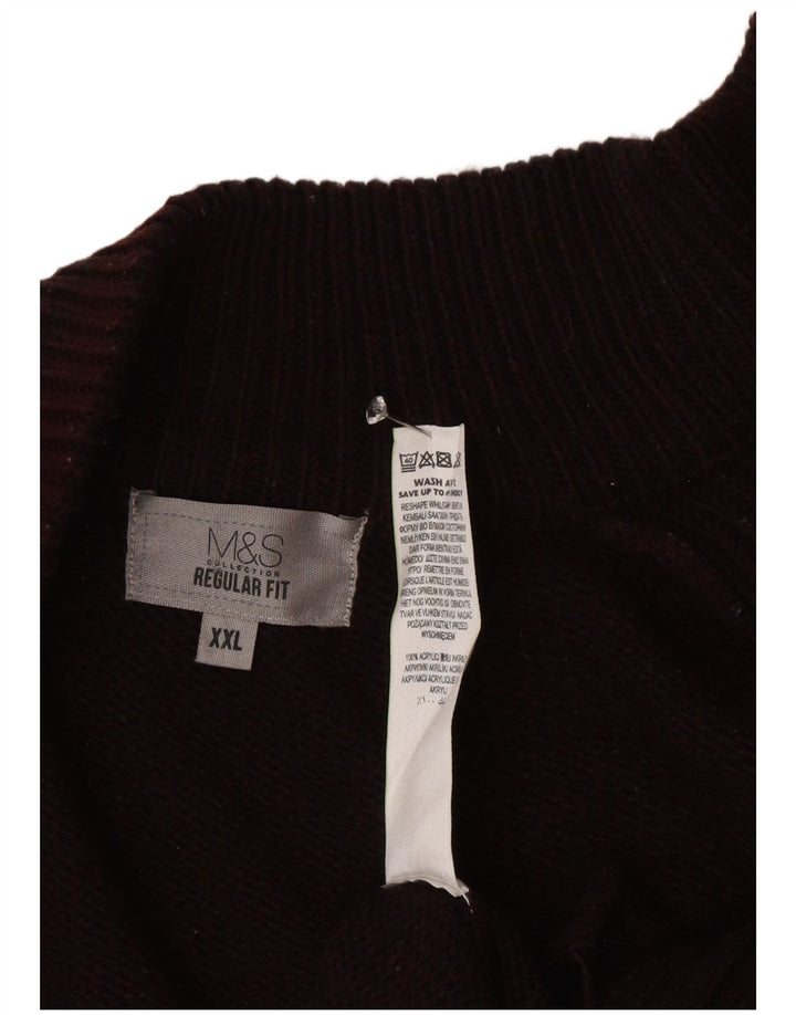 Marks & Spencer Męski sweter rozpinany o regularnym kroju 2XL Burgundowy poliakryl