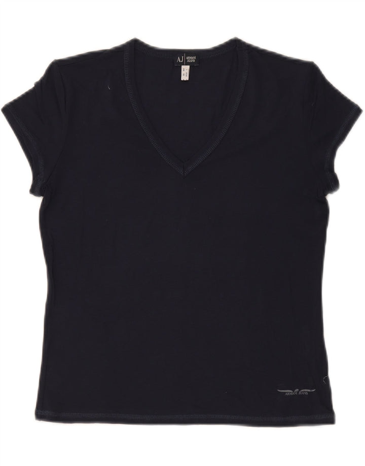 ARMANI JEANS Damski T-shirt Crop Top IT 44 Średni Granatowy Wiskoza