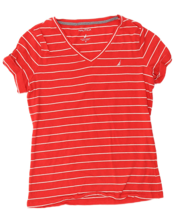 T-shirt damski Nautica UK 14, bawełniany w średnie czerwone paski