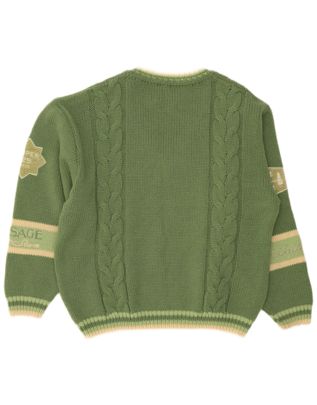 Męski sweter Foxhound z graficznym dekoltem w serek XL, wełniany w zielone paski