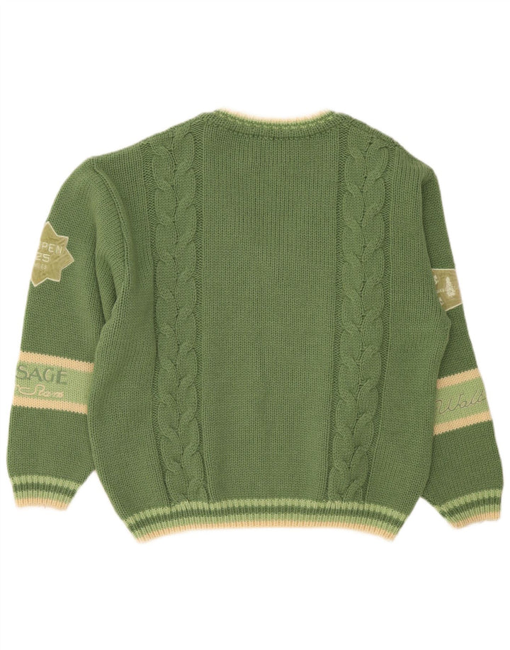 Męski sweter Foxhound z graficznym dekoltem w serek XL, wełniany w zielone paski
