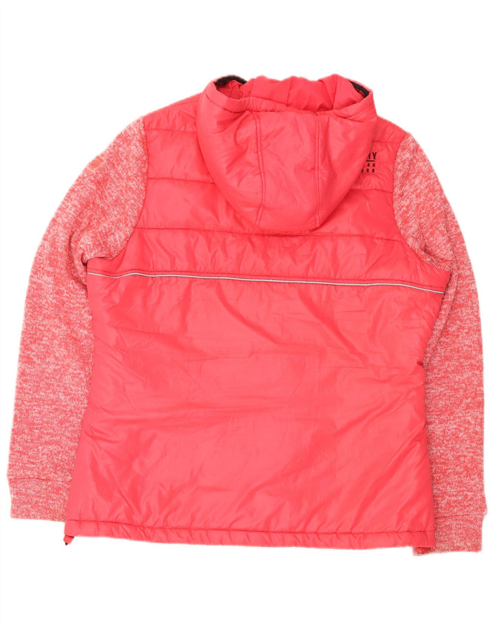 Damska wyściełana kurtka z kapturem Superdry UK 16, duży, różowy, nakrapiany poliester