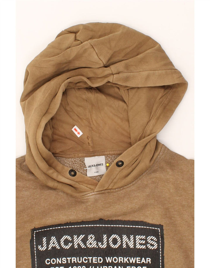 JACK & JONES Mens Graphic Hoodie Jumper Medium Beige Vintage Jack & Jones and Second-Hand Jack & Jones from Messina Hembry 