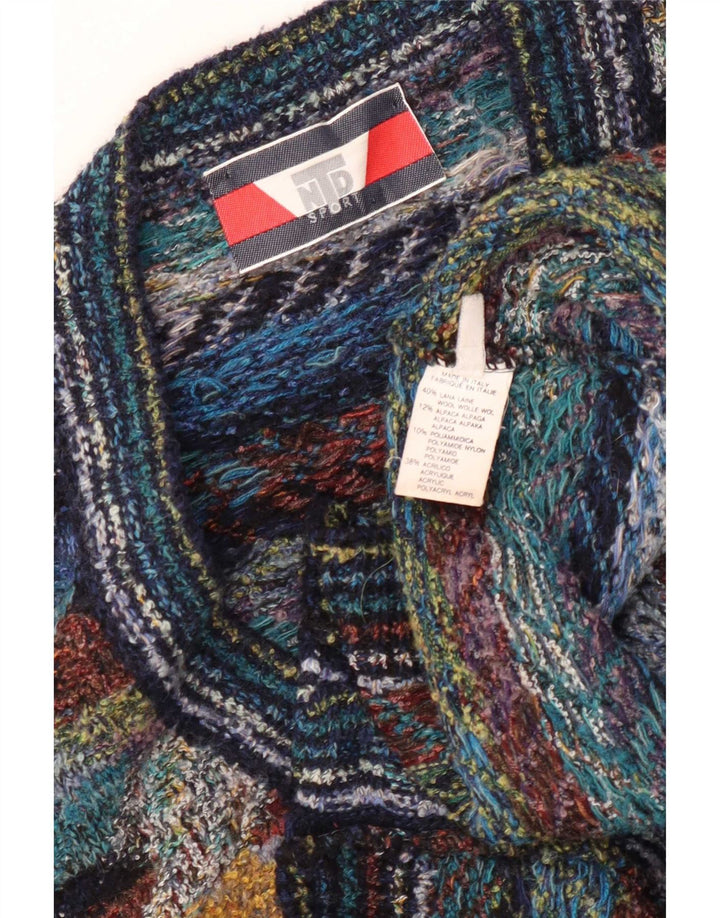 Vintage męski sweter bez rękawów XL wielobarwna geometryczna wełna