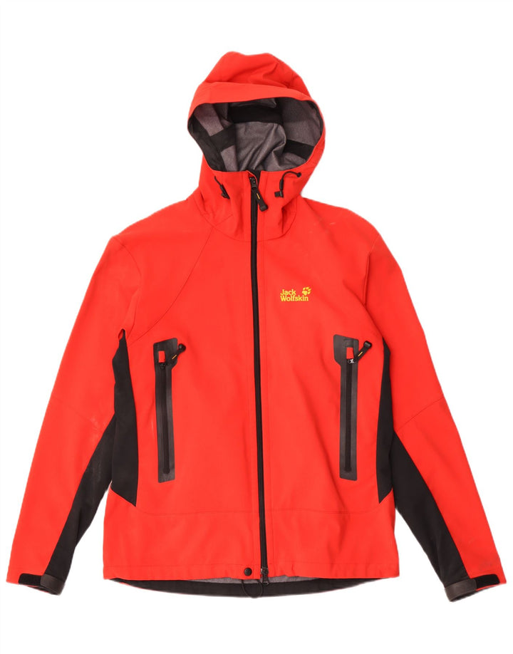 Męska kurtka przeciwdeszczowa Jack Wolfskin z kapturem UK 36/38 w kolorze średniej czerwieni