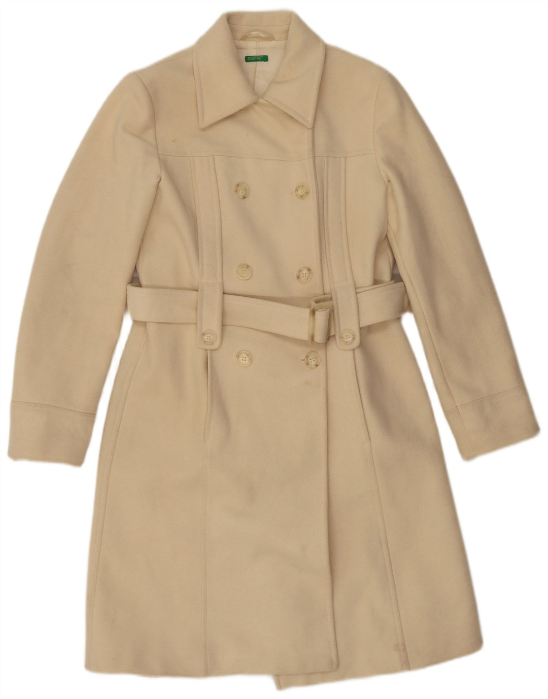 Damski płaszcz dwurzędowy Benetton IT 44 Średni złamanej białej wełny