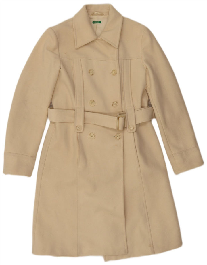 Damski płaszcz dwurzędowy Benetton IT 44 Średni złamanej białej wełny