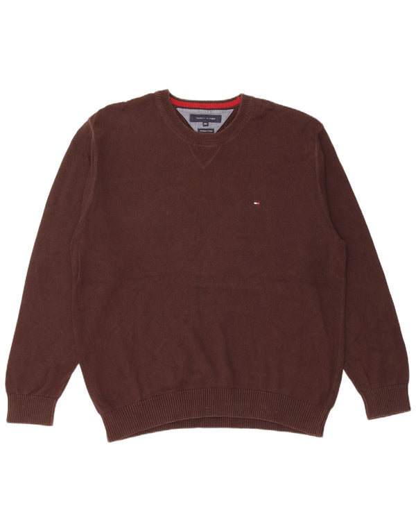 TOMMY HILFIGER Męski sweter o luźnym kroju z okrągłym dekoltem, 2XL, brązowy, bawełniany