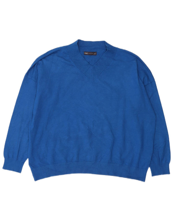 Marks & Spencer Damski sweter oversize z dekoltem w kształcie litery V, UK 16, duży niebieski