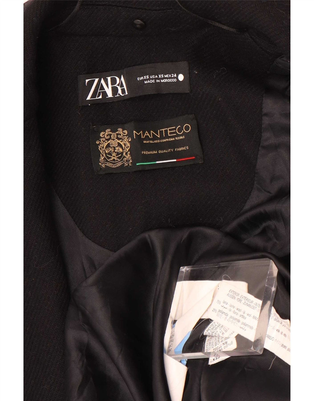 Płaszcz damski Zara Manteco UK 6 XS, czarny, wełniany