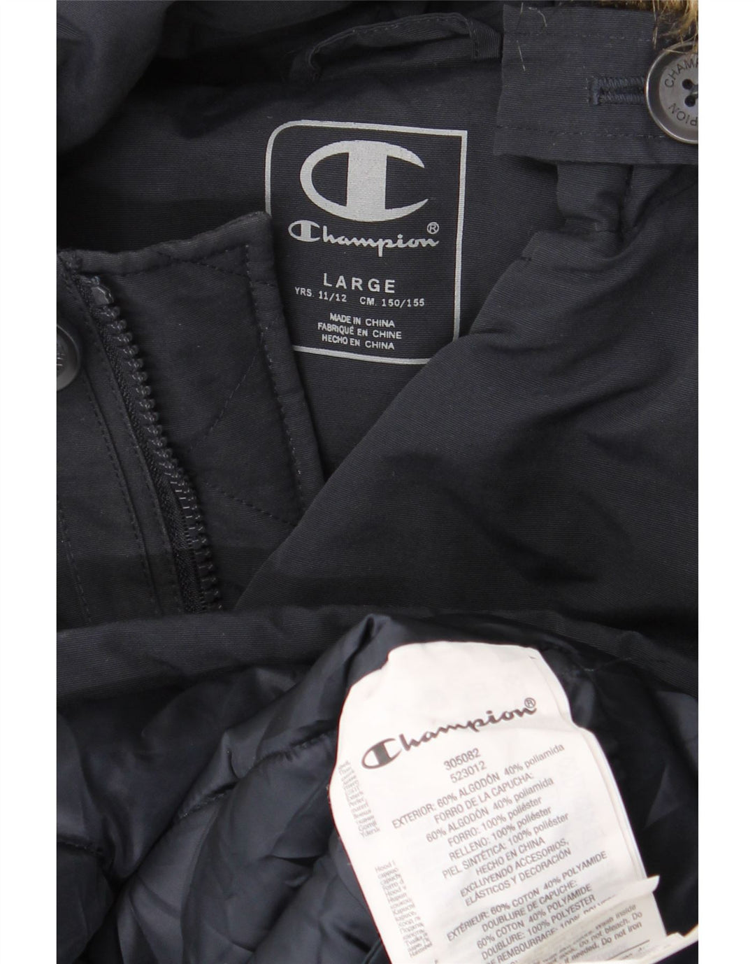 CHAMPION Chłopięcy, ocieplany płaszcz z kapturem, 11-12 lat, granatowy, bawełniany