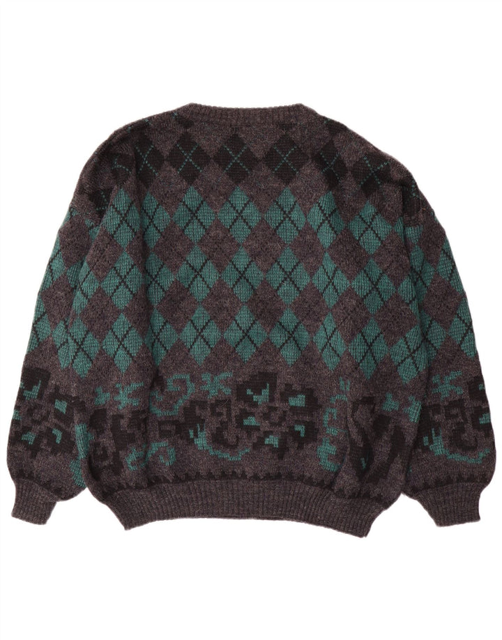 Męski sweter Gala z dekoltem w łódkę XL, szary Argyle/diamentowa wełna