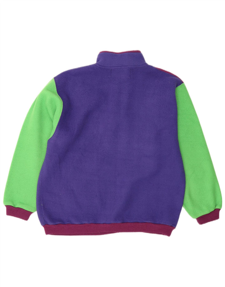 Vintage męski polarowy sweter zapinany na guziki, mały, wielobarwny blok kolorów