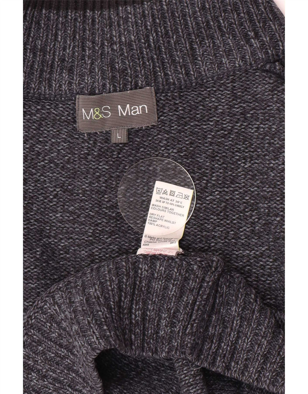 Marks & Spencer Męski sweter zapinany na guziki, duży, granatowy, nakrapiany