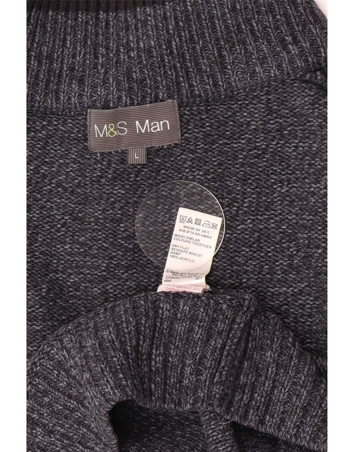 Marks & Spencer Męski sweter zapinany na guziki, duży, granatowy, nakrapiany