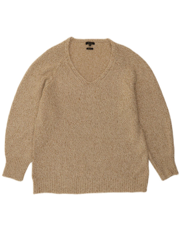 Sweter damski Massimo Dutti z dekoltem w kształcie litery V, UK 14, średni beż, wełna z plamkami