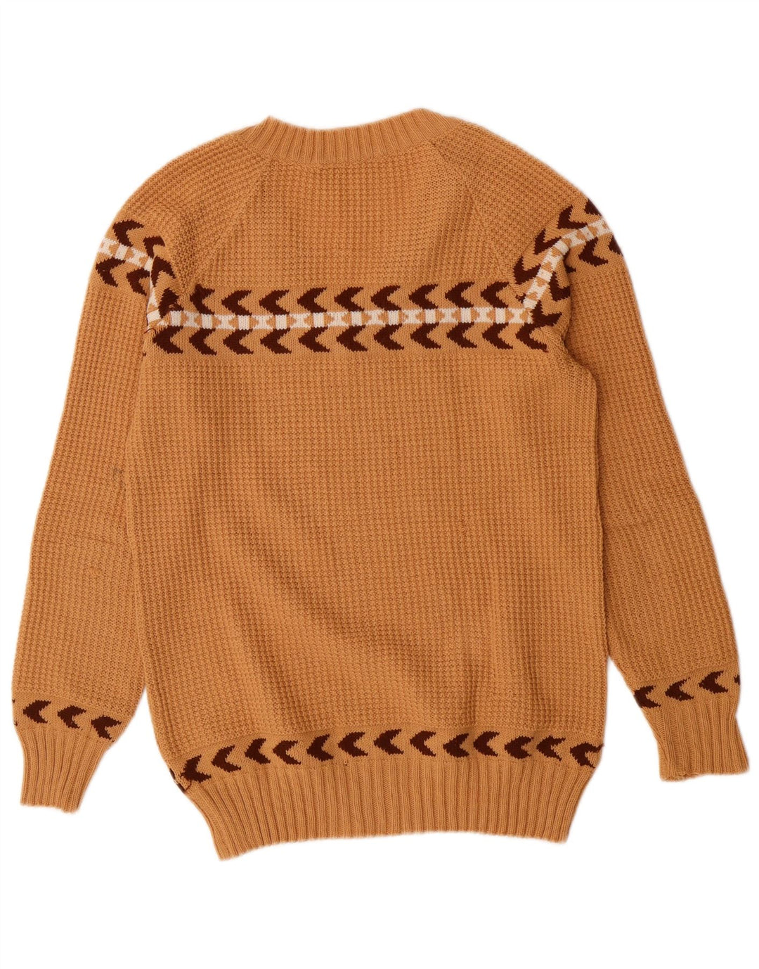 Sweter damski VINTAGE z dekoltem w kształcie litery V, UK 10, mały, brązowy, geometryczny