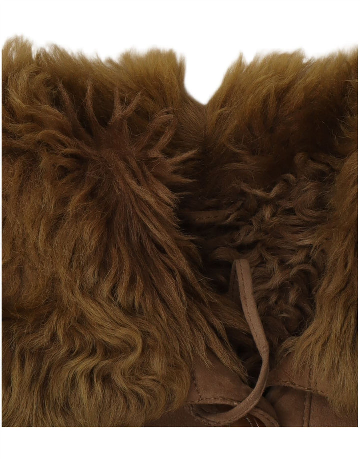 Vintage damski oversize'owy płaszcz z owczej skóry UK 10 Small Brown