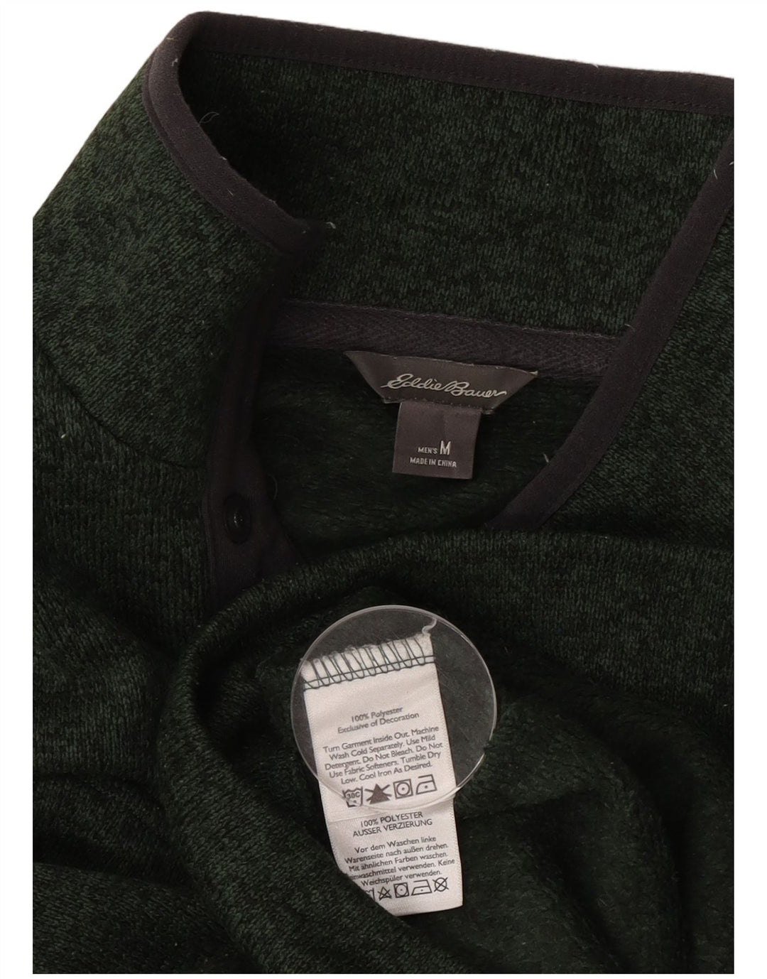 Męski sweter z zapinaną na guziki Eddie Bauer, średnio zielony, nakrapiany