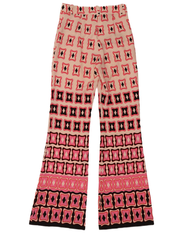 Damskie spodnie typu casual z wysokim stanem Zara XS W24 L33 Różowe geometryczne