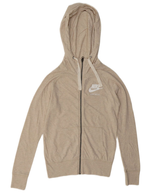 Damski sweter oversize z kapturem i zamkiem błyskawicznym Nike UK 6 XS, beżowy, bawełniany