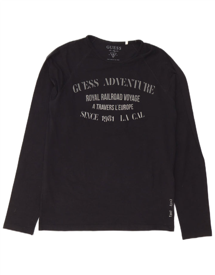 Męski T-shirt Guess z długim rękawem i grafiką, średni czarny