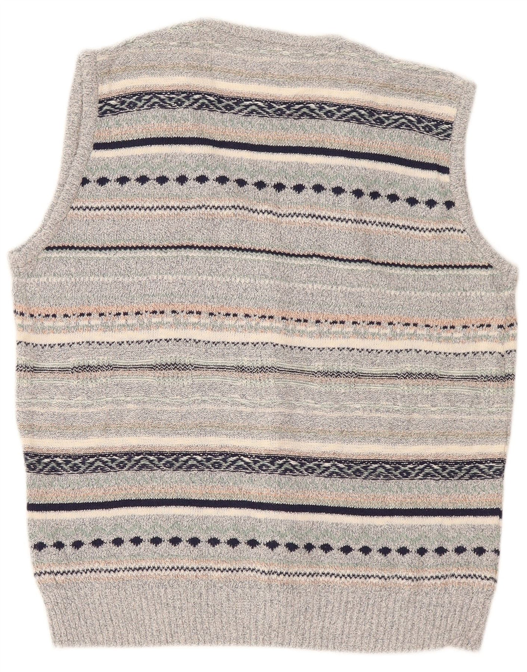 Vintage męski sweter bez rękawów, średnioszary, lniany w paski