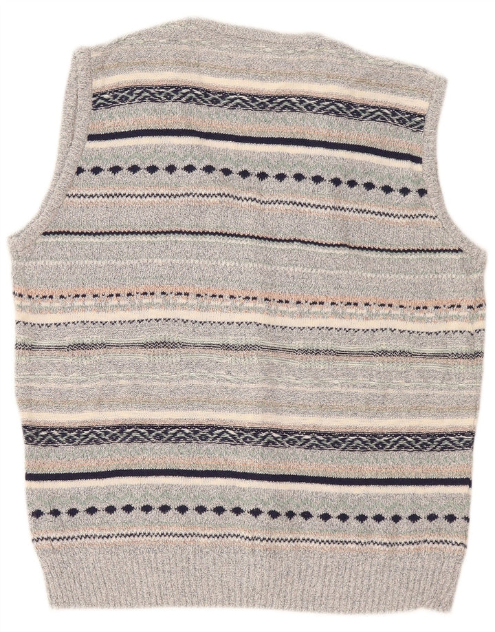 Vintage męski sweter bez rękawów, średnioszary, lniany w paski