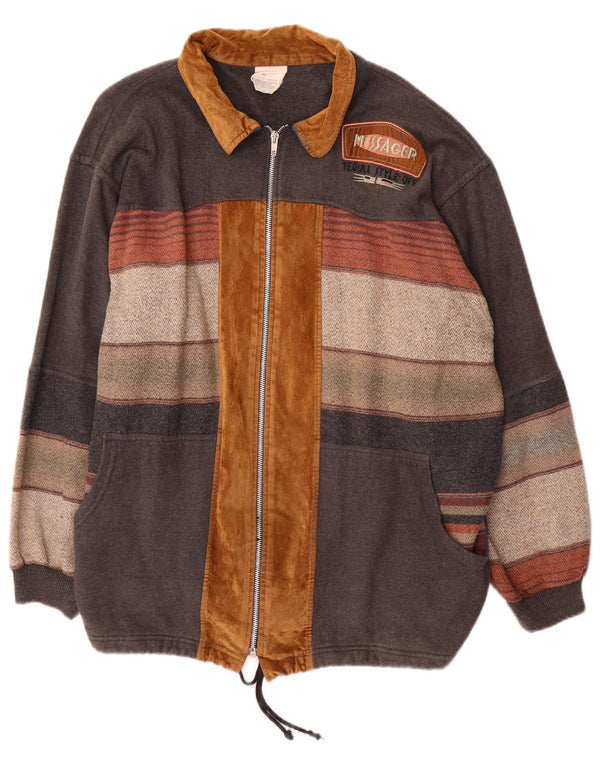 Męska kurtka bomber w stylu vintage, UK 42 XL, szary, akrylowy blok kolorów