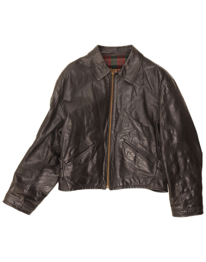 Vintage damska kurtka skórzana Crop IT 52 2XL czarna skóra