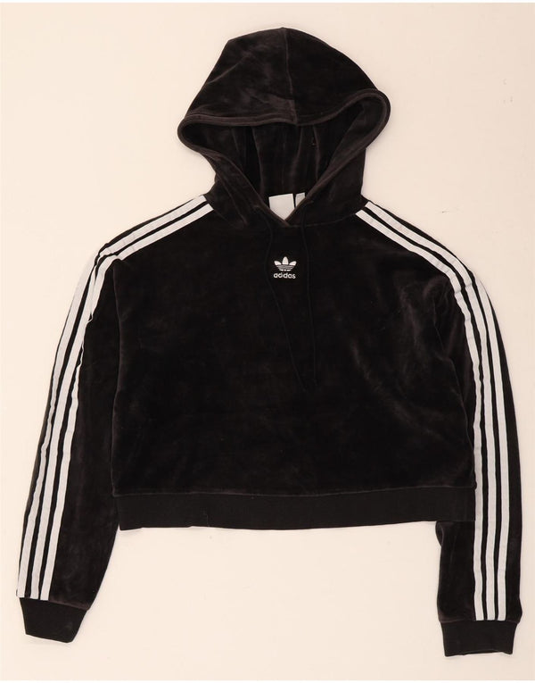 Damska bluza z kapturem Adidas Oversized Crop Velvet UK 4 XS Czarna bawełna