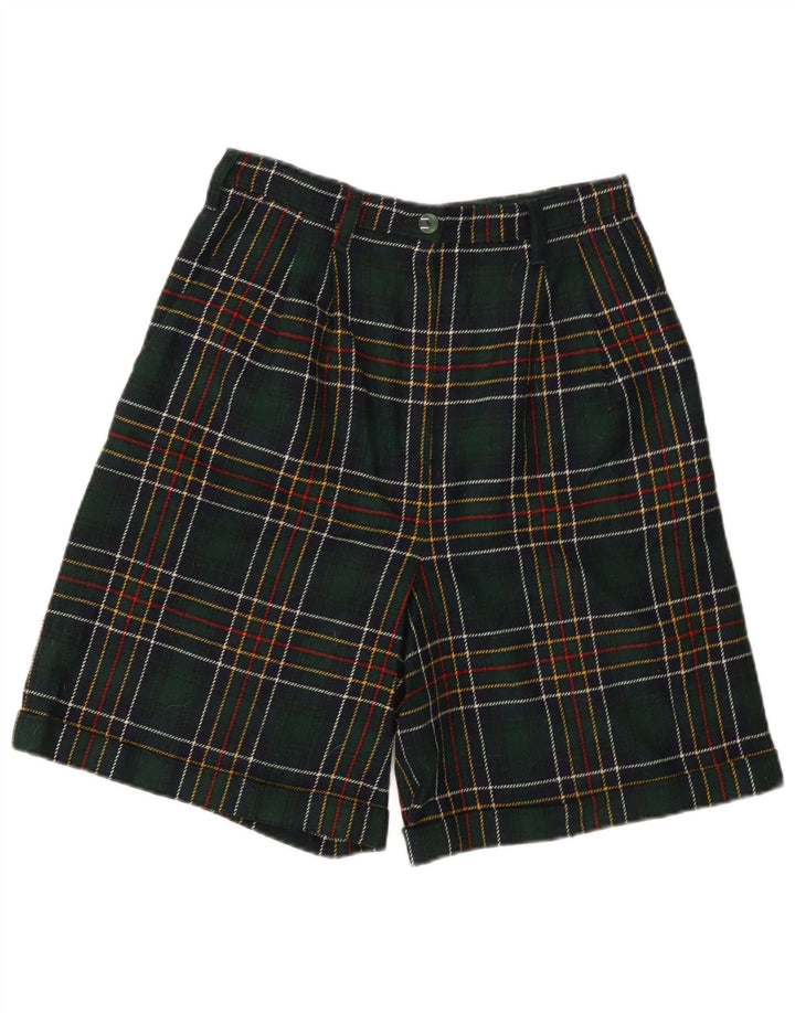 Damskie szorty z wysokim stanem VINTAGE W28 w średnią zieloną kratę