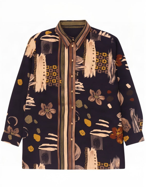 Damska bluzka koszulowa w stylu vintage w abstrakcyjny wzór UK 20 2XL Granatowy poliester