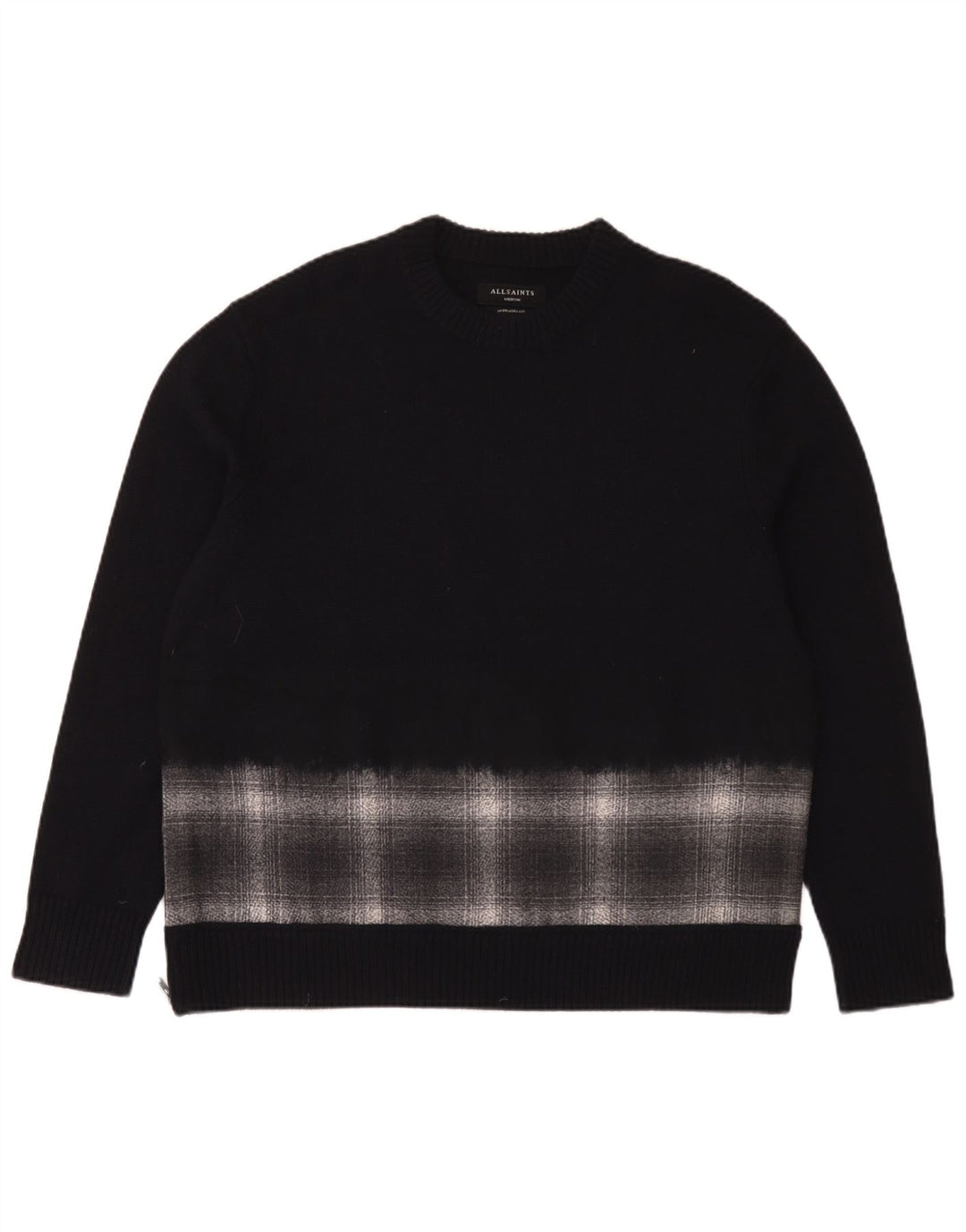 Męski sweter oversize All Saints z okrągłym dekoltem, średni granatowy w kratkę