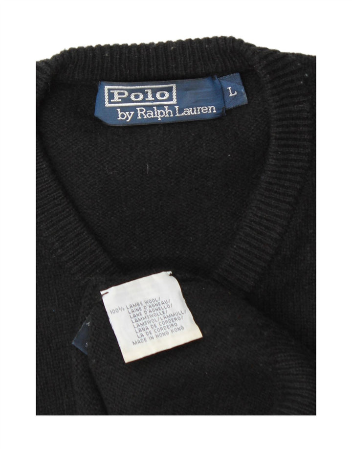 Męski sweter Polo Ralph Lauren z dekoltem w kształcie litery V, duży, czarny, z owczej wełny